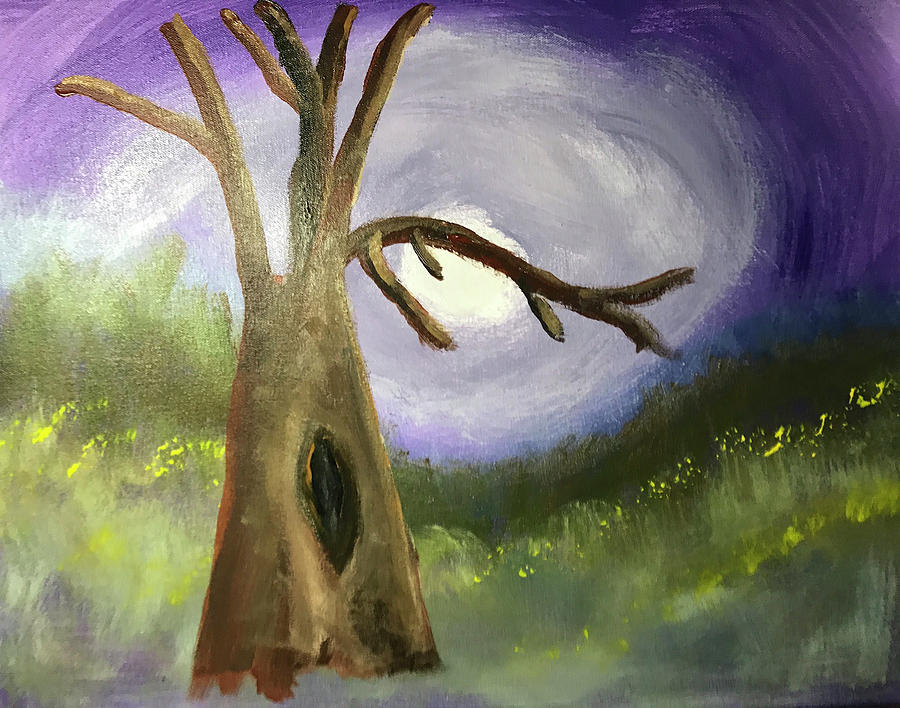 900x708 Spooky Tree Painting By Richard Dalton - Spooky Tree Painting