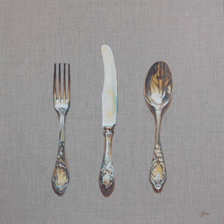 770x768 Saatchi Art Fork, Knife And Spoon Painting By Hannah Bruce - Spoon And Fork Painting