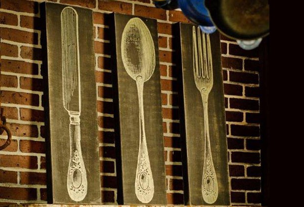620x422 Oversized Spoon Fork Wall Decor Painting Design Idea - Spoon And Fork Painting