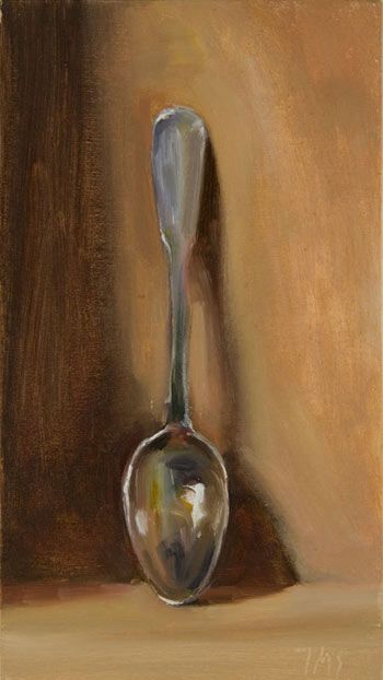 350x622 Daily Painting Titled Silver Spoon Art Still Life - Spoon Painting