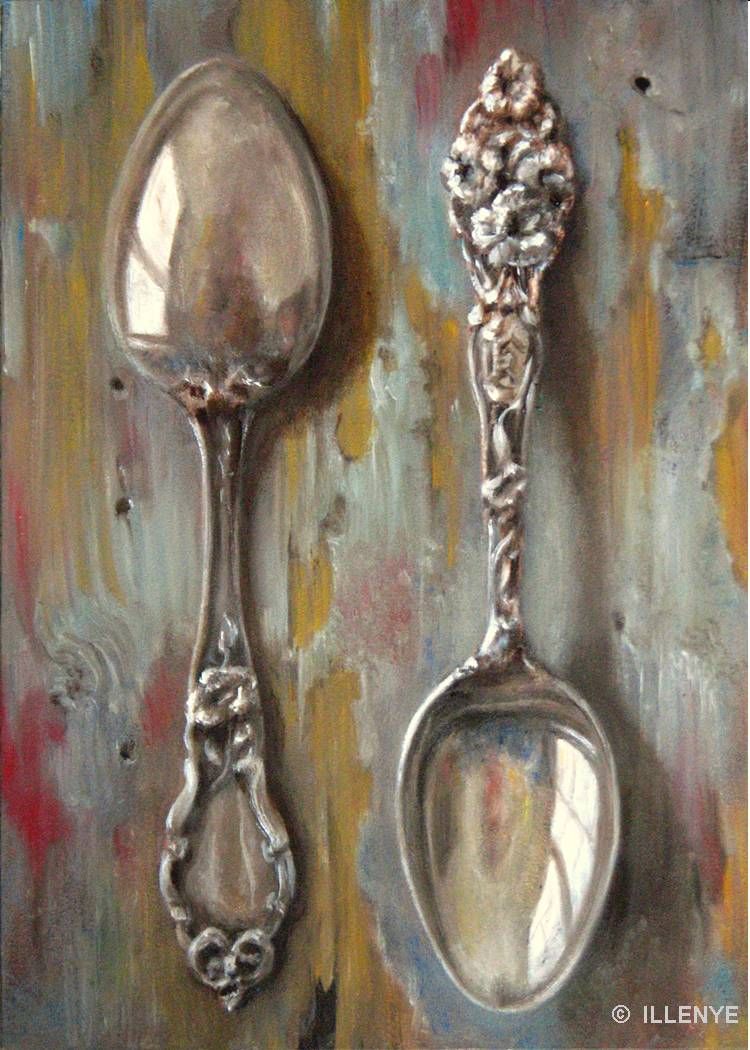 750x1050 Silver Spoons Front Amp Back Ribbon Engraved Antique Sterling - Spoon Painting