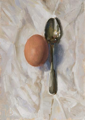 360x508 Daily Paintings Egg And Silver Spoon On A White Cloth Postcard - Spoon Painting