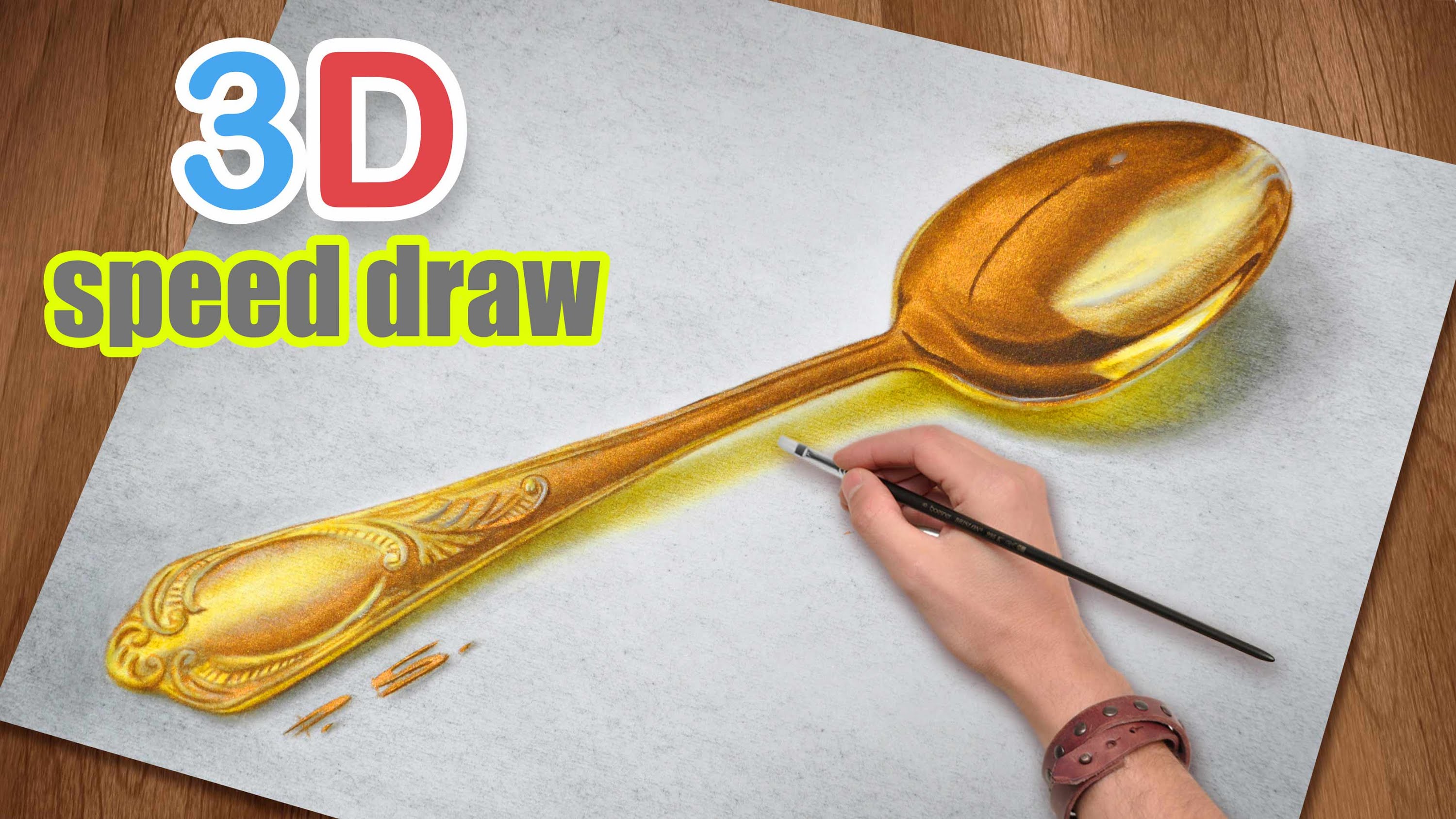 3000x1687 Drawing A Realistic Spoon 3d Trick Art - Spoon Painting
