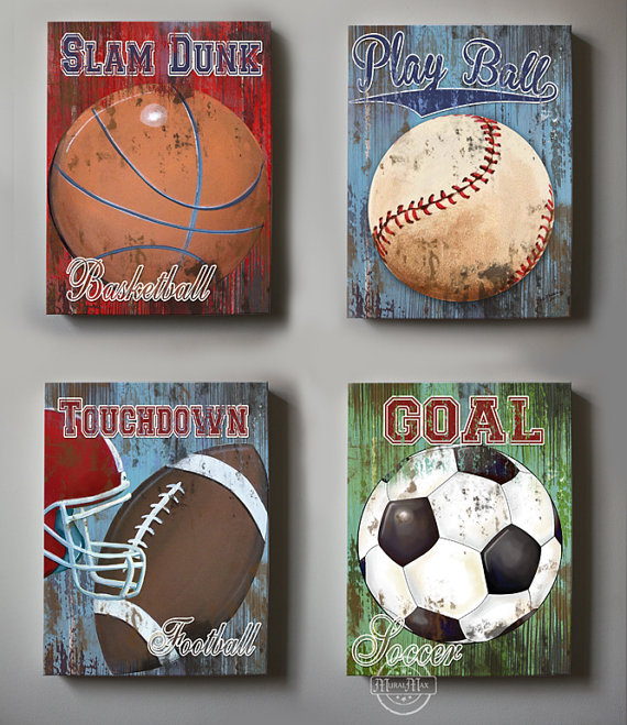 570x659 Wall Decor Sports Set Of 4 Canvas Art Sports Room Decor - Sports Canvas Painting