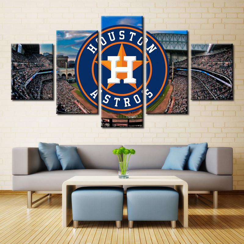 800x800 5 Pieces Houston Astros Boys Room Deco Painting On Canvas Modern - Sports Canvas Painting