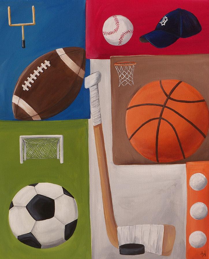 724x900 Sports Collage Painting By Tracie Davis - Sports Painting