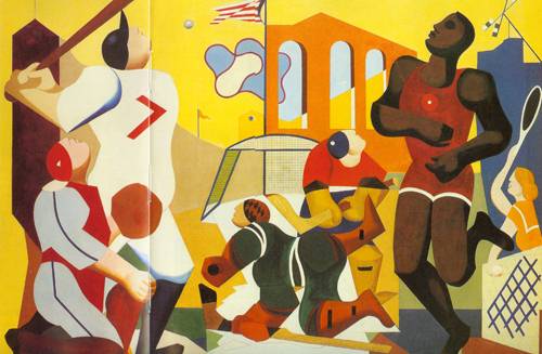 500x327 Mural Of Sports 1937 1938 Painting Joseph Rugolo Oil Paintings - Sports Painting