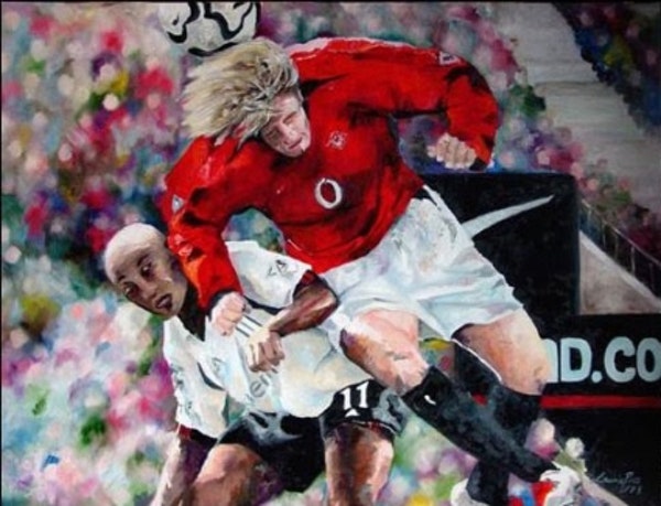 600x459 Heads Up' Soccer Sports Painting By Laurie Pace By Artist Laurie - Sports Painting Artists