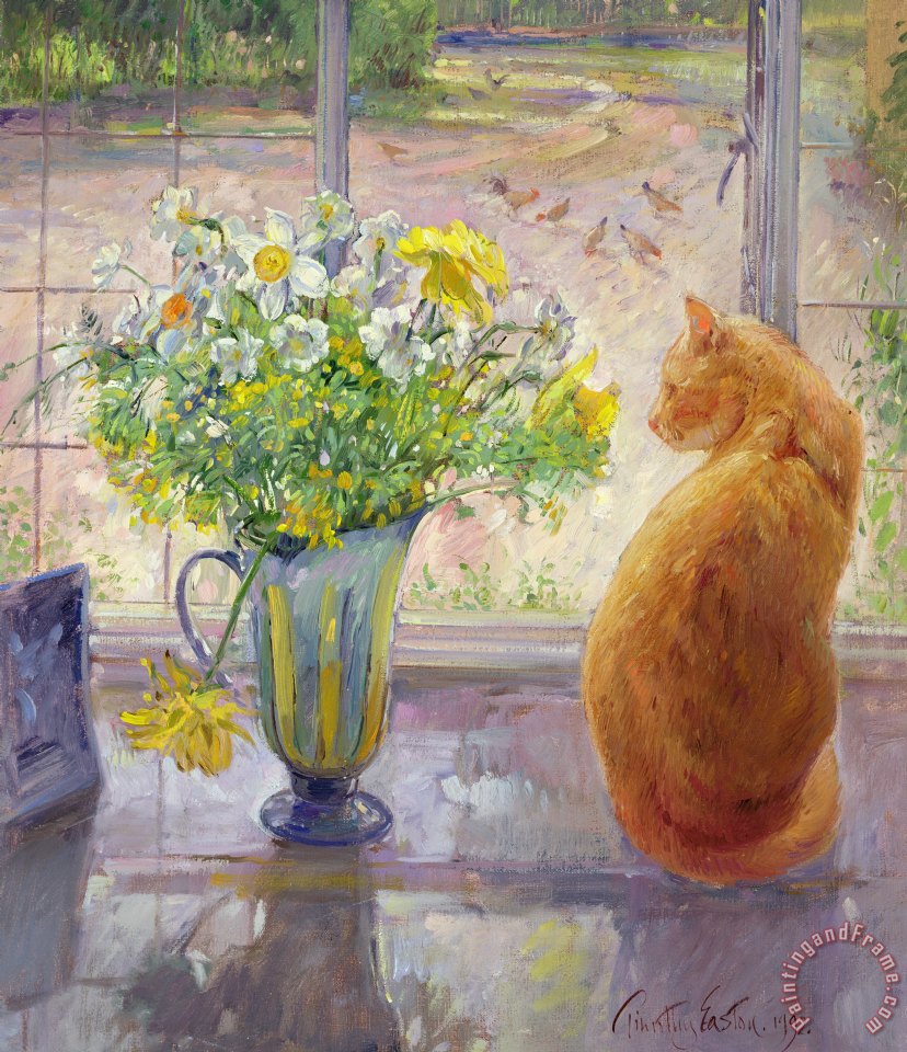 828x960 Timothy Easton Striped Jug With Spring Flowers Painting - Spring Flowers Painting