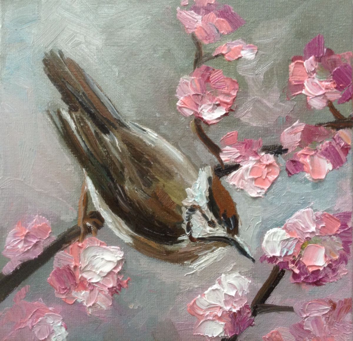 1200x1162 The Bird And Spring Flowers (Nata New) - Spring Flowers Painting