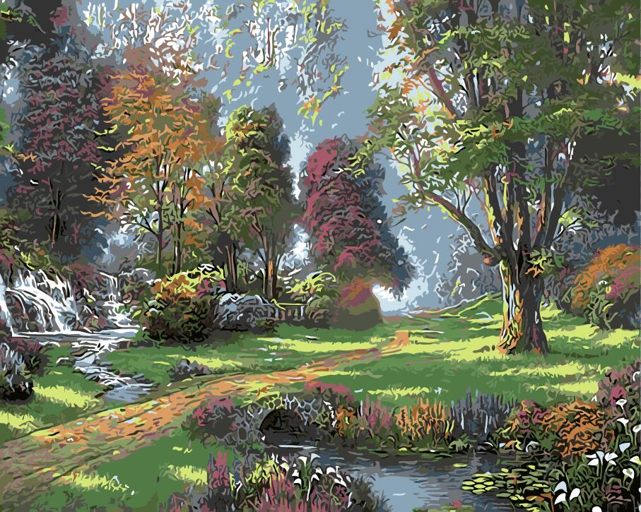 907x725 Green Forest Spring Landscape Painting By Numbers Paint On Canvas - Spring Landscape Painting