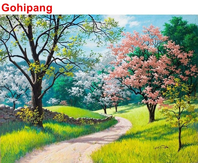 640x526 Spring Scenery Light Path Diy Digital Oil Painting By Numbers - Spring Painting