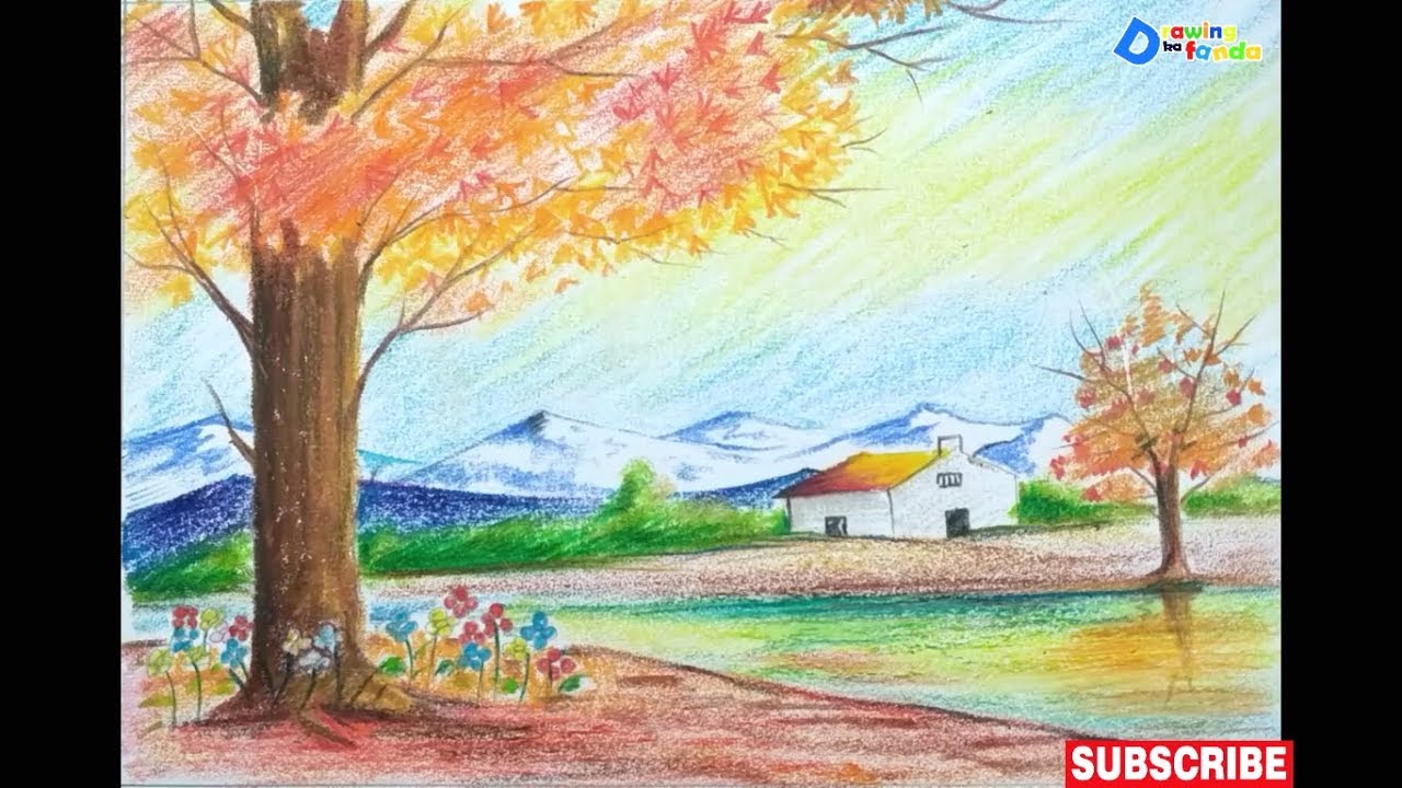 1280x720 Draw Beautiful Spring Season On Hill Station With Mountain - Spring Season Painting