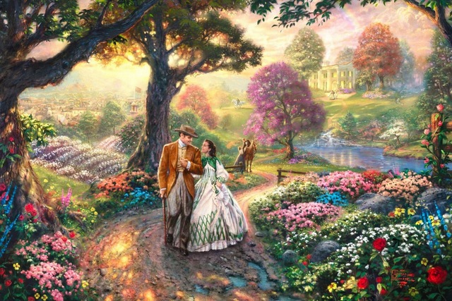 640x427 Kinkade Gone With The Wind Spring Season Nature Love Lady Guy Art - Spring Season Painting