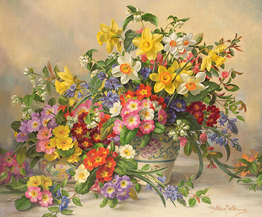 900x745 Spring Flowers And Poole Pottery Painting By Albert Williams - Springtime Painting