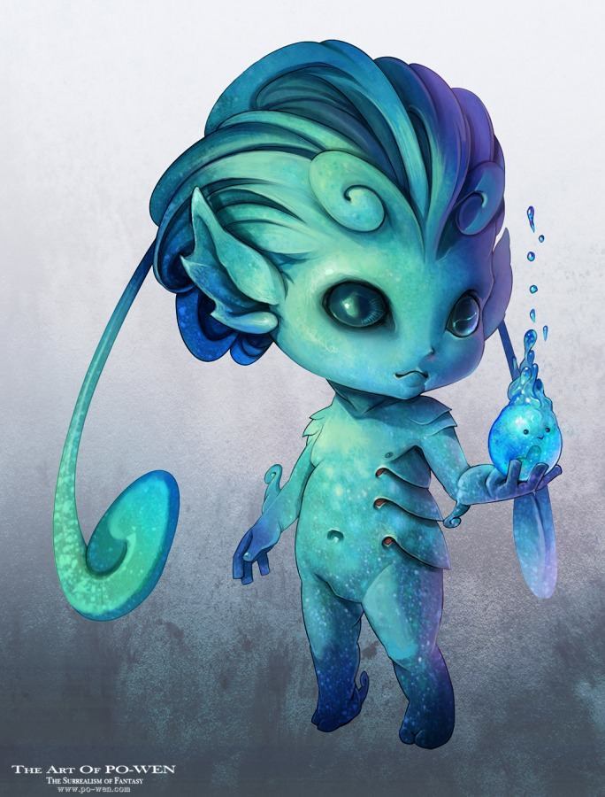 684x900 Po Wen Alien Child Water Sprite Creature Design Photoshop Painting - Sprite Painting