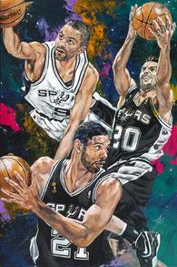 195x293 Basketball Themed Artwork. Many Are Autographed By Players - Spurs Painting