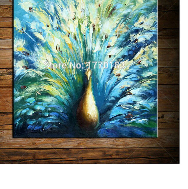637x640 Modern Blue Peacock Oil Painting Hand Painted Abstract Birds - Square Canvas Painting