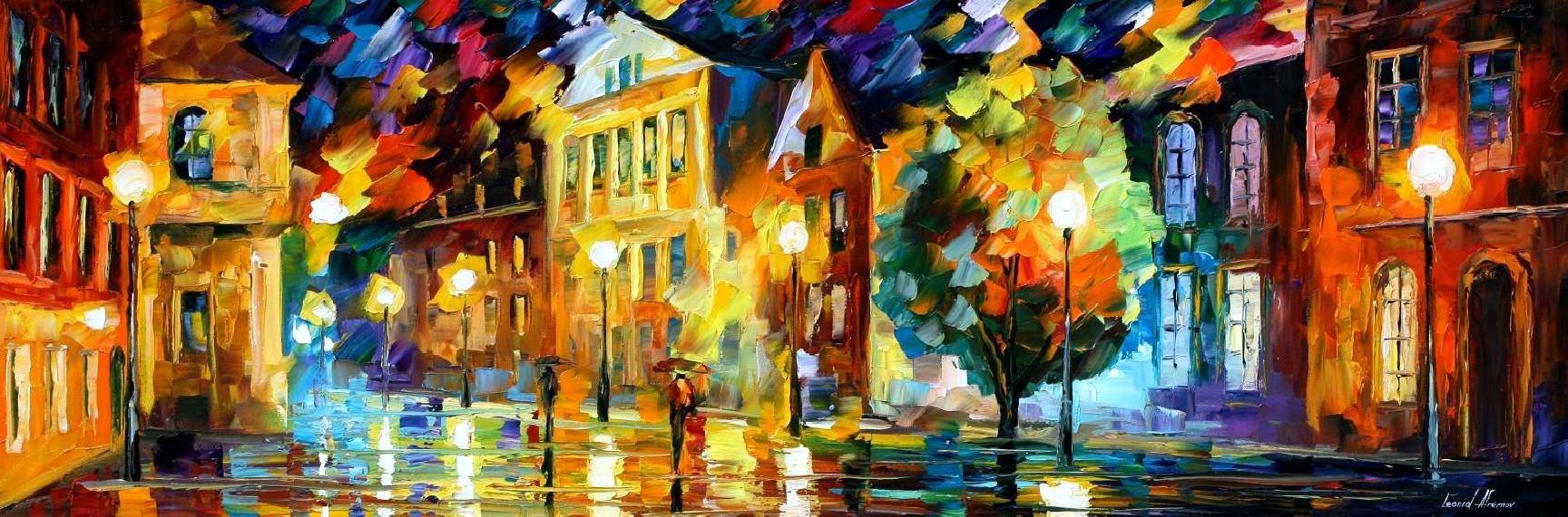1728x571 Night Square Original Palette Knife Oil Painting On Canvas By - Square Canvas Painting