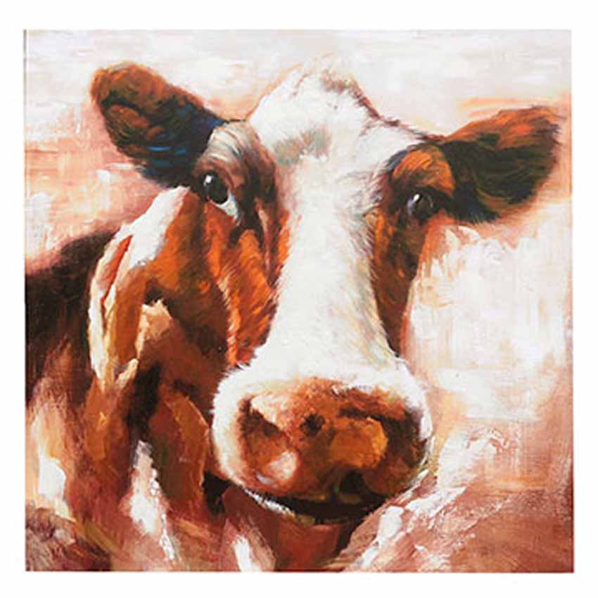 850x850 Farmhouse Cow Head Square Painting Crestview Collection Cvtop1889 - Square Cow Painting