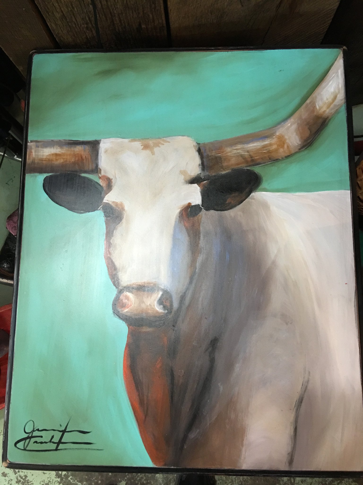 1536x2048 Longhorn Hand Painted Square Table Stepp West - Square Cow Painting