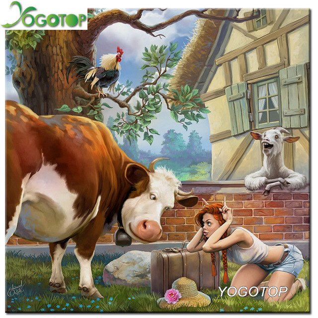 640x640 Yogotop Diamond Embroidery Cartoon Cow Girl Full Diy Diamond - Square Cow Painting