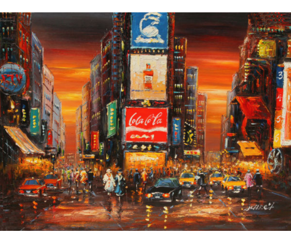 600x500 Time Square By Night Hand Painted Oil Painting - Square Painting