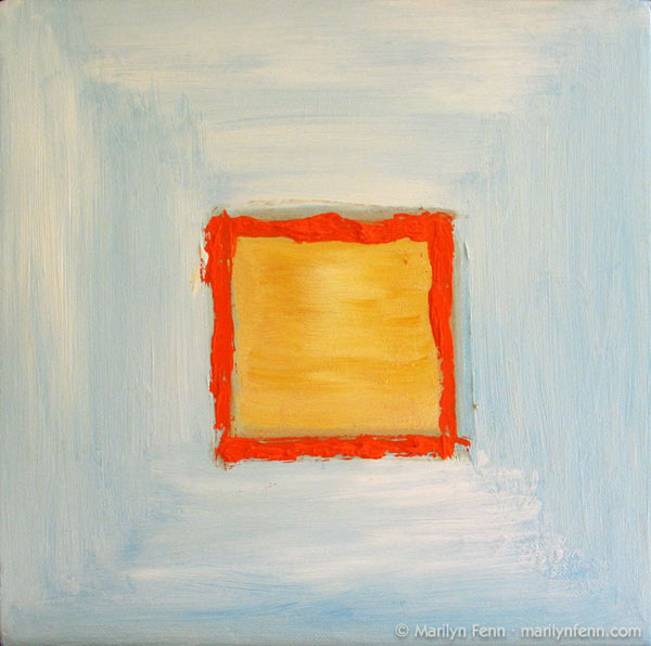 600x596 Yellow And Orange Square On Blue Small Abstract Geometric Oil - Square Painting