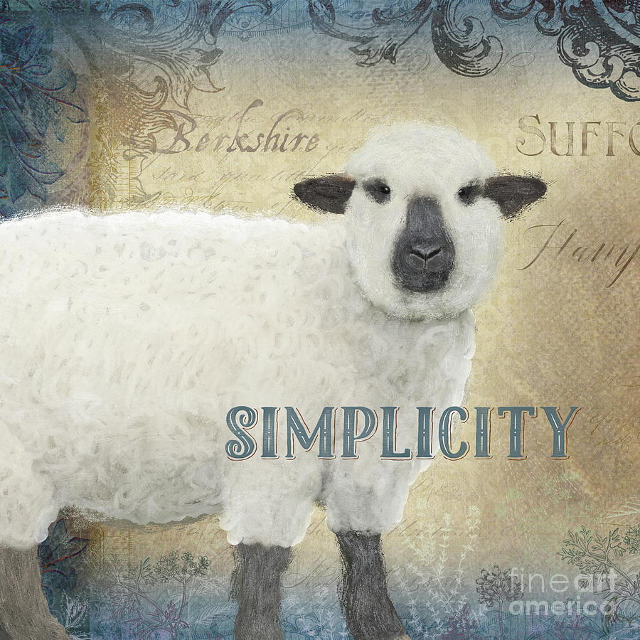 900x900 Farm Fresh Sheep Lamb Simplicity Square Painting By Audrey Jeanne - Square Sheep Painting