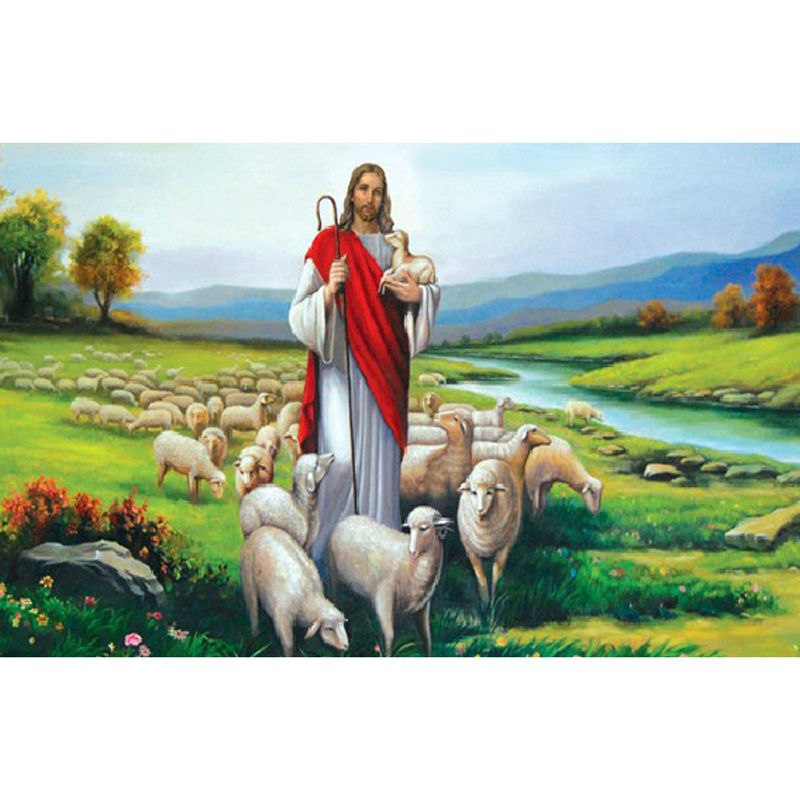 800x800 Full Diamond Embroidery Jesus' Sheep Square Diamond - Square Sheep Painting