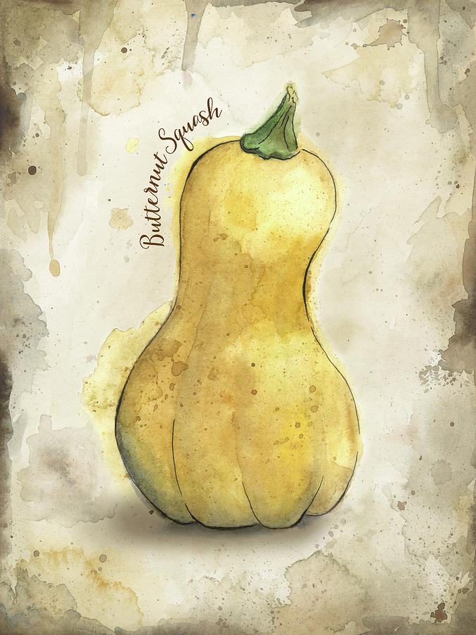 675x900 Butternut Squash Watercolor Painting On Rustic Brown Background - Squash Painting