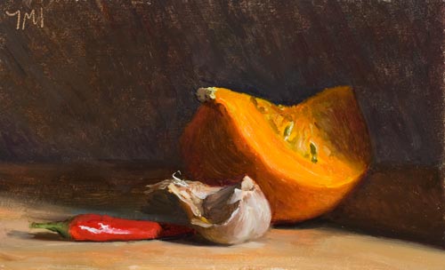 500x304 Daily Paintings Still Life With Squash, Chili And Garlic - Squash Painting