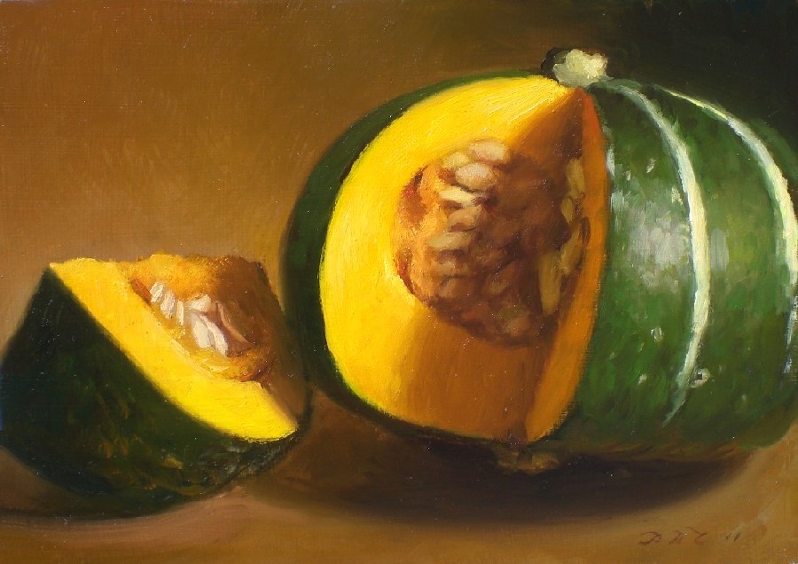 900x636 Debbie's Art Space Sliced Acorn Squash Oil On 5x7 Board - Squash Painting