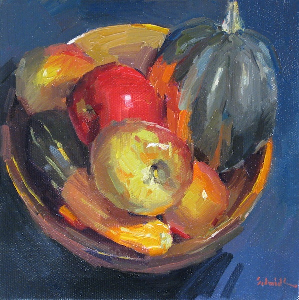 598x600 Sedwick Studio Fall Fruit Bowl Apple Squash Gourd Painting - Squash Painting