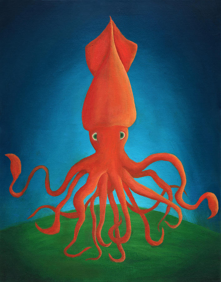 707x900 Orange Squid Painting By Addison Difresco - Squid Painting
