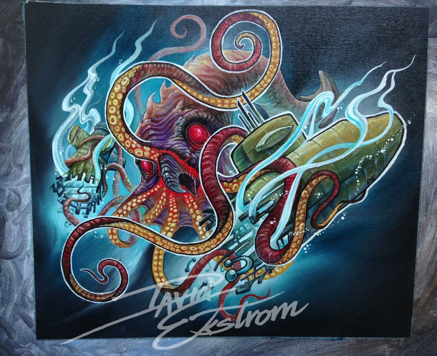 1406x1146 Tattoos Amp Art By David Ekstrom Squid Submarine Painting - Squid Painting
