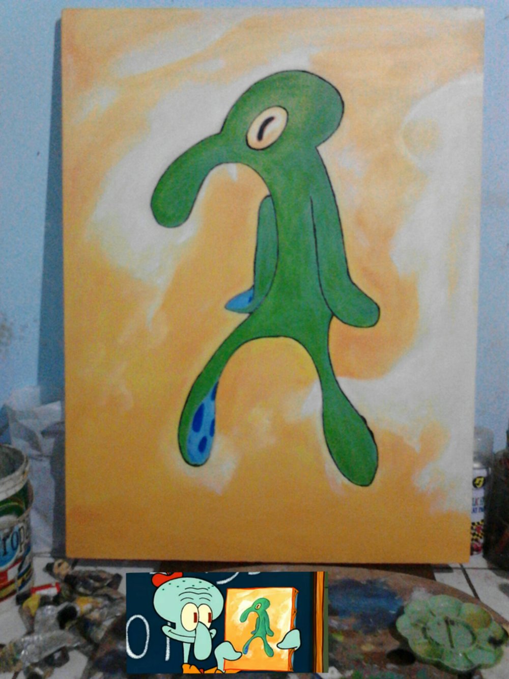 1000x1333 Jual Lukisan Squidward Art Class 80cm X 60cm Oil On Canvas Di - Squidward Painting Canvas