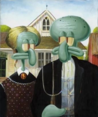 344x412 This Is Squidward Gothic, Painted With Watercolor On Canvas. - Squidward Painting Canvas