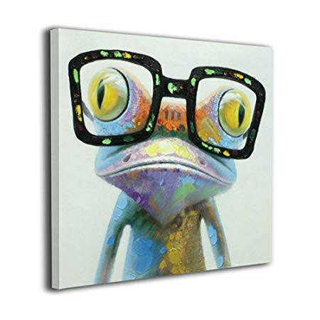 450x450 Bold And Brash Frog With Glasses Painting Canvas Wall Art - Squidward Painting Canvas