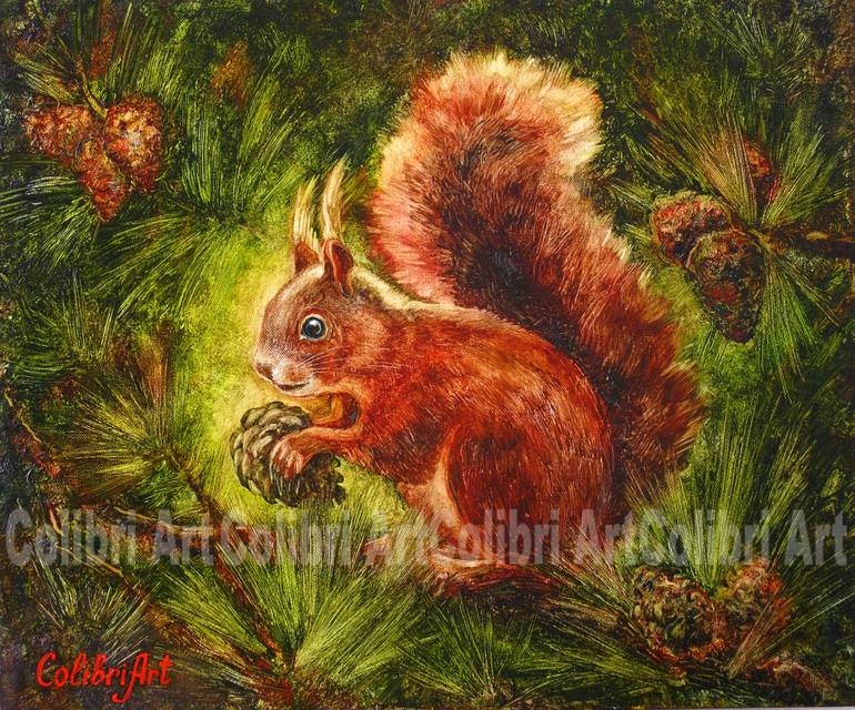 770x640 Saatchi Art Squirrel Tales Painting By Colibri Art - Squirrel Painting