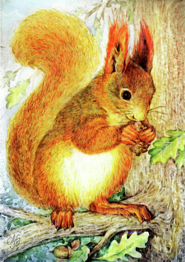 635x900 Tree Squirrel Painting By Natalie Berman - Squirrel Painting