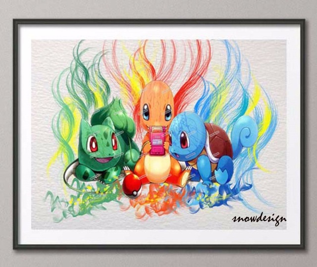 640x539 Original Squirtle Bulbasaur Charmander Pokemon Watercolor Wall Art - Squirtle Painting