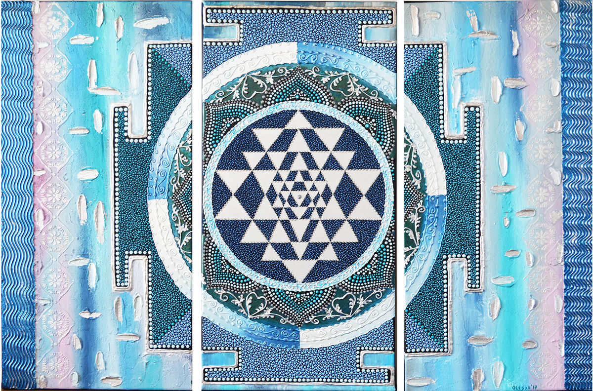 1200x792 Triptych Supreme Bliss Sri Yantra Mandala (Olesea Arts) - Sri Yantra Painting