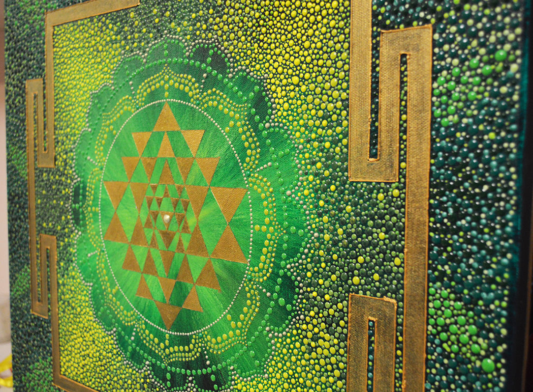 1083x798 Golden Sri Yantra Mandala Dot Art (Olesea Arts) - Sri Yantra Painting