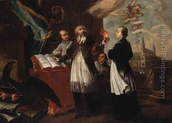 600x430 Saint Augustine Of Hippo () Receiving The Flaming Heart Oil - St Augustine Painting