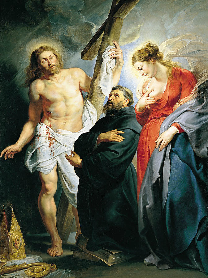 672x900 St. Augustine Between Christ And The Virgin Painting By Peter Paul - St Augustine Painting