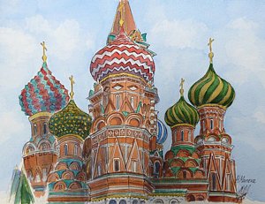 300x231 Pokrovski Cathedral Saint Basil Painting By Henrieta Maneva - St Basils Cathedral Painting