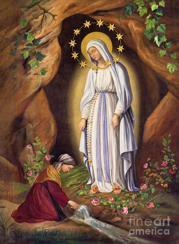 586x799 The Appearance Of Virgin To St. Bernadette Art Print By Jozef Sedmak - St Bernadette Painting