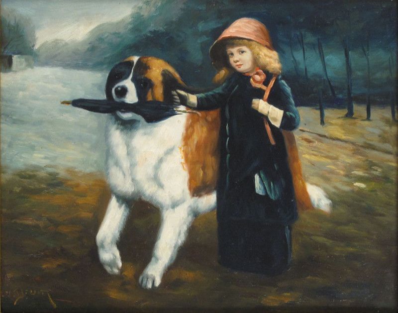 800x629 Painting Girl And St. Bernard David Clayton Drum Artistic - St Bernard Painting
