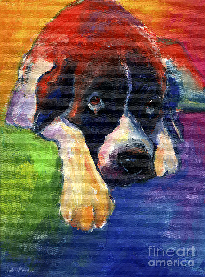 667x900 Saint Bernard Dog Colorful Portrait Painting Print Painting By - St Bernard Painting